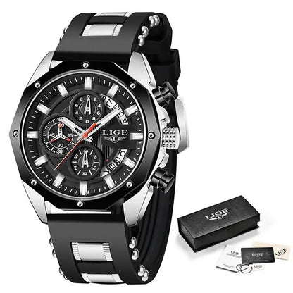 LIGE Fashion Men Watches Top Brand Luxury Silicone Sport Watch Men Quartz Date Clock Waterproof Wristwatch Chronograph Clock Man-EXPROTAS