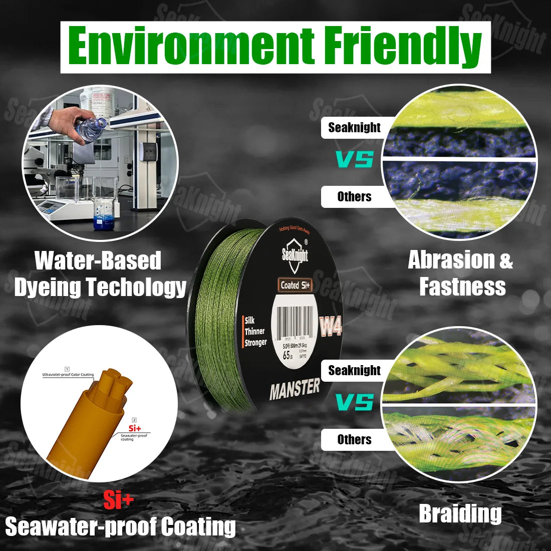 SeaKnight W4 Series Ultra-Thin 4-Strand Braided Fishing Line, 300M/500M Strong Anti-UV Saltwater Si+Coating