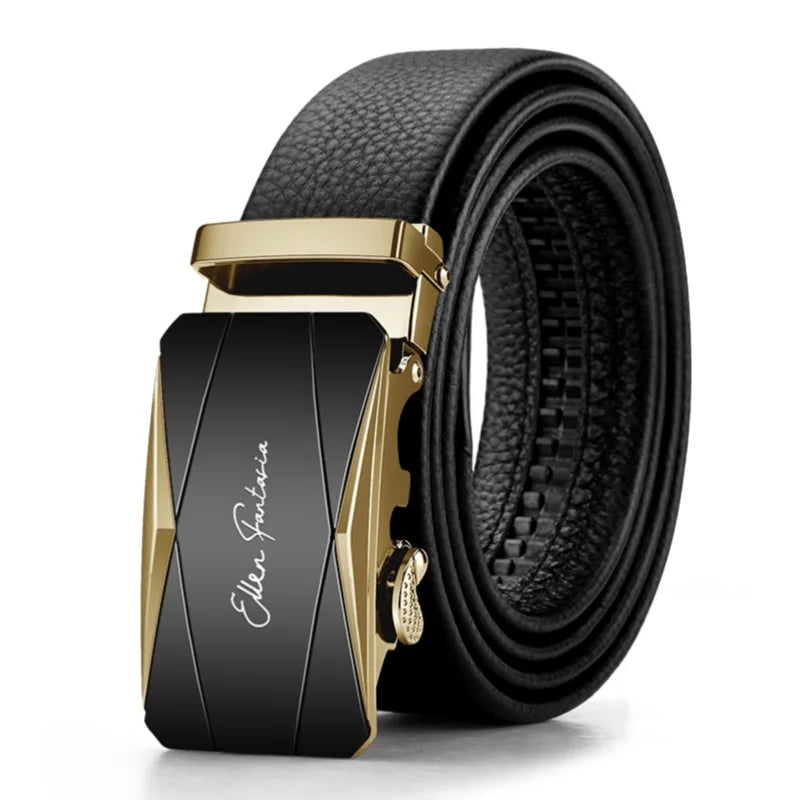 OYIFAN Leather Belt Men Automatic Buckle Ratchet Sliding Dress Black Belts