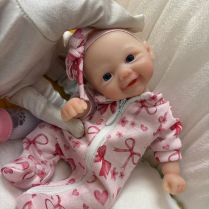 20cm Mini Silicone Reborn Girl Doll Waterproof Painted Skin Flexible Body