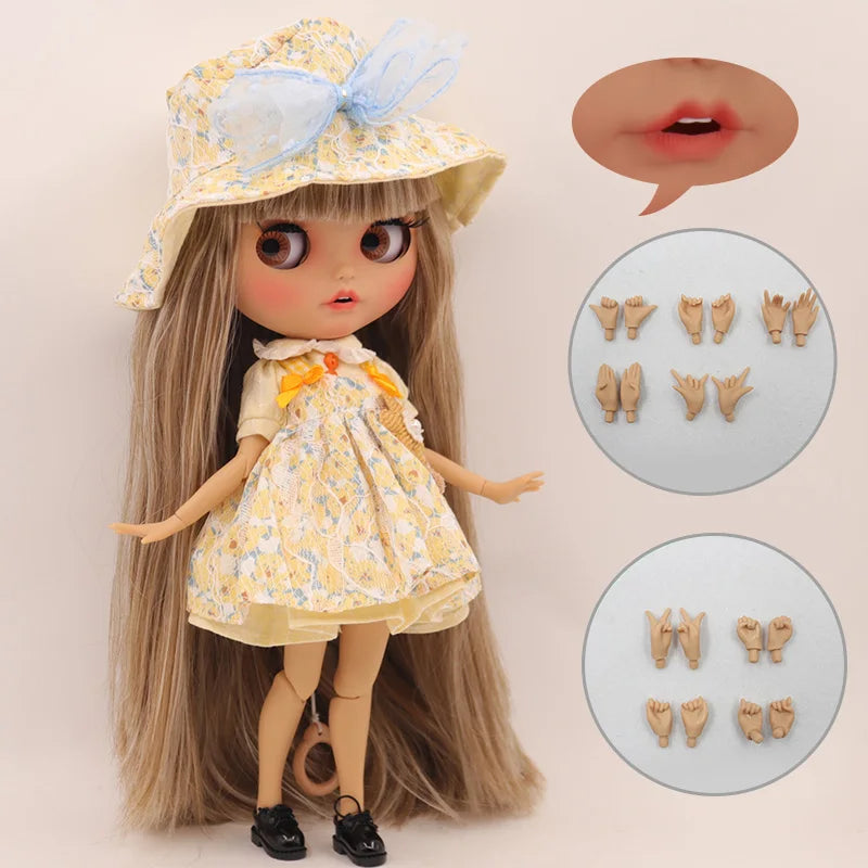 ICY DBS Blythe Doll Pouting Mouth Tan Skin Matte Face 1/6 BJD Joint Body