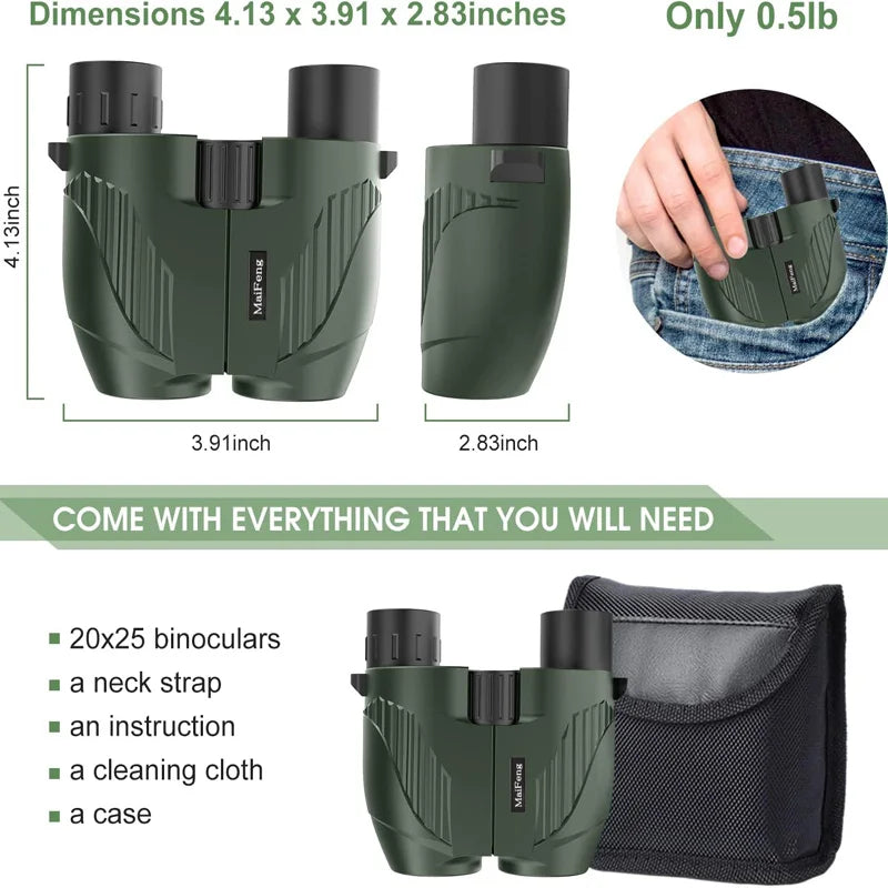 20x25 HD Pocket Binoculars Waterproof Compact Hunting Camping Outdoor Optics