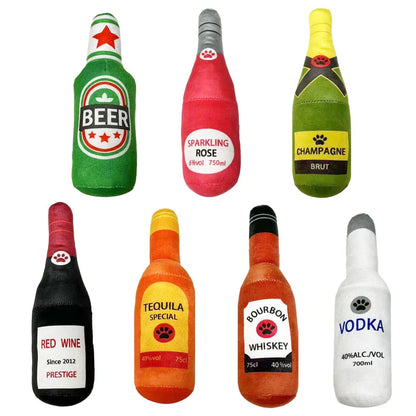 Funny Beer Bottle Plush Dog Toy Squeaky Chew Toy for Small & Large Dogs