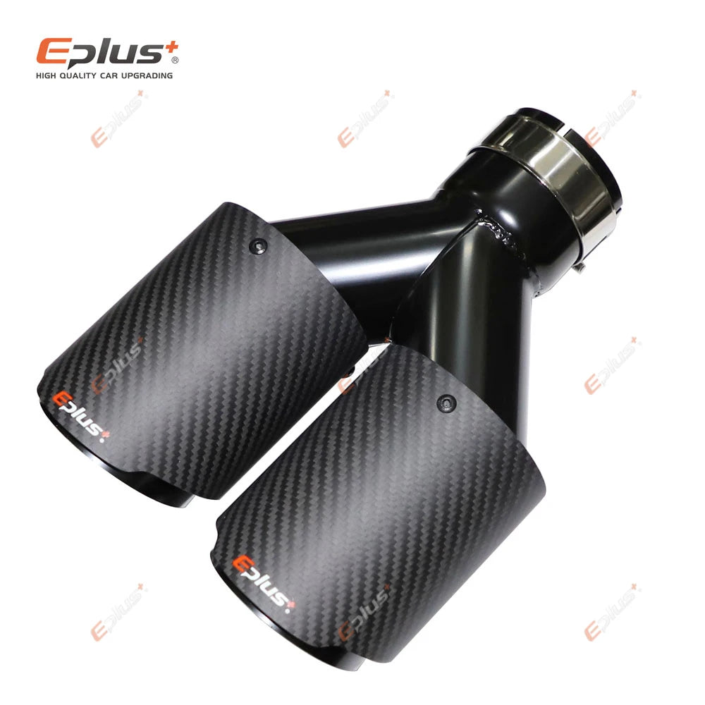 EPLUS Y-Shape Carbon Fiber Dual Exhaust Tip Matte Black Stainless Universal