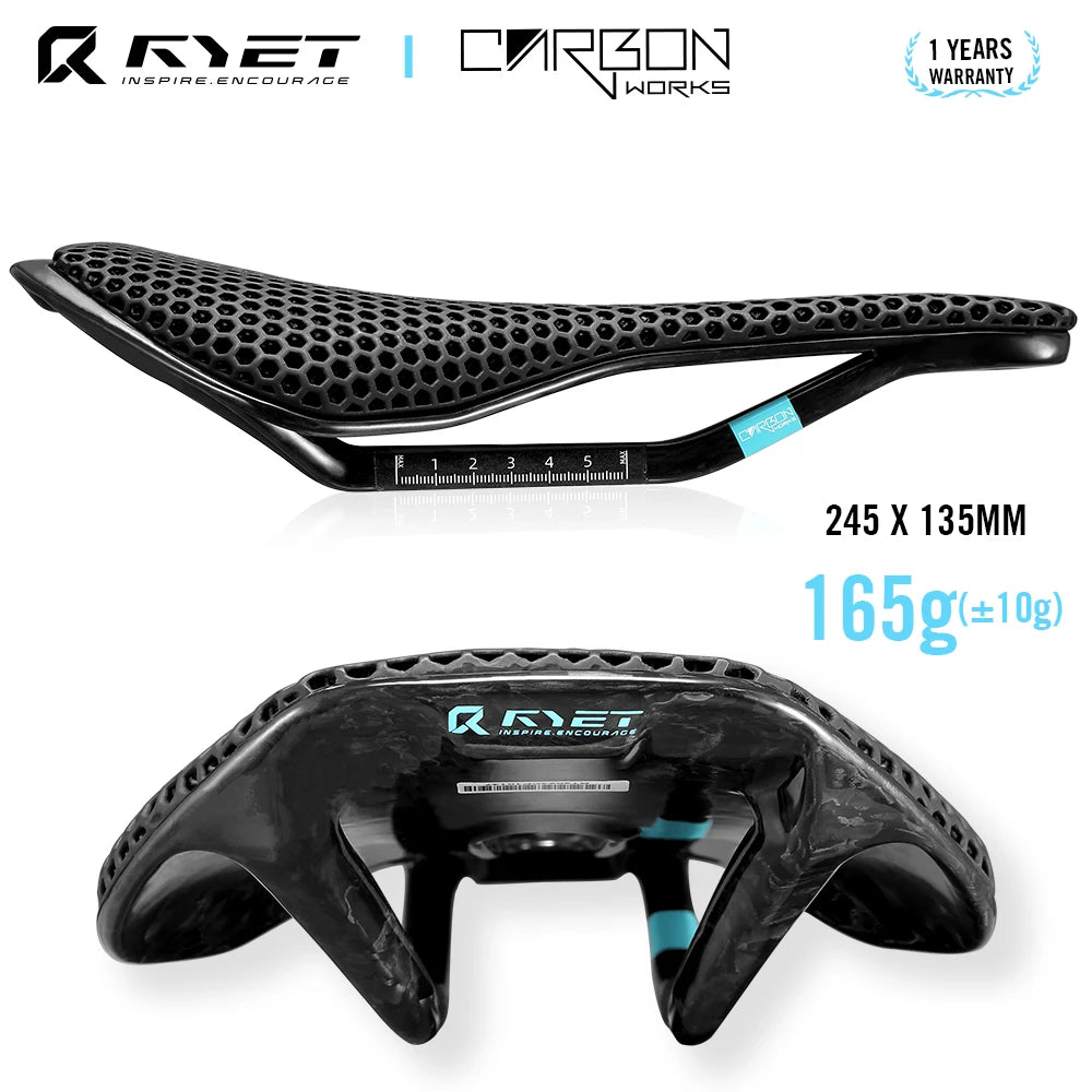 RYET 3D Printed Full Carbon Saddle 135/145/155mm for MTB Gravel Road Bike
