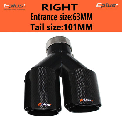 EPLUS Carbon Fiber Y-Shape Dual Exhaust Tip Glossy Black Stainless Universal