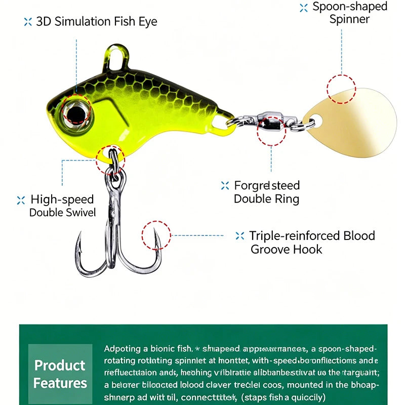 5Pcs/box Rotating Metal VIB Lure Spinner Blade Hard Bait 7g/10g/14g Fishing Tackle for Freshwater Saltwater Bass Pike Pesca