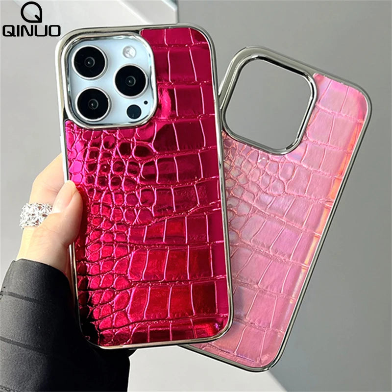 Colourful Crocodile Leather Case for iPhone 11-17 Air Pro Max Plus Shockproof