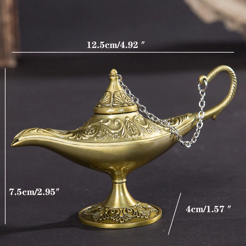 12cm Classic Aladdin Magic Genie Lamp Incense Burner Retro Wishing Oil Decor
