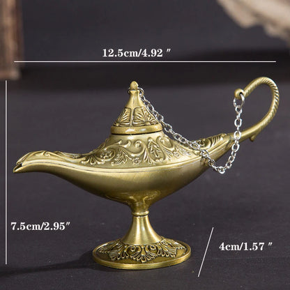 12cm Classic Aladdin Magic Genie Lamp Incense Burner Retro Wishing Oil Decor