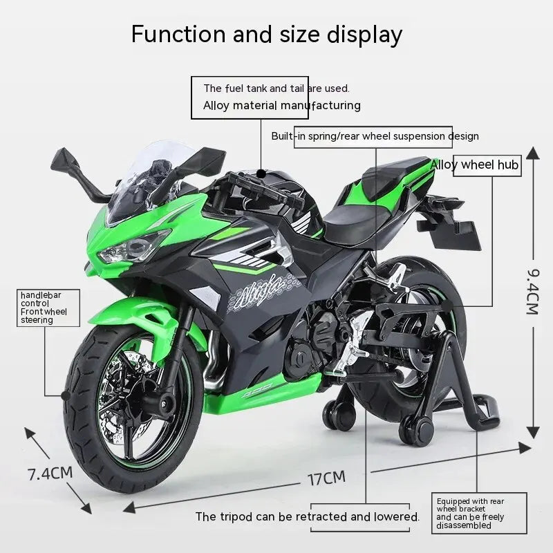 1:12 Kawasaki Motorcycle Die-cast Model - Sound & Light Effects - Authentic Details - Fun for Kids & Motorcycle Lovers-EXPROTAS
