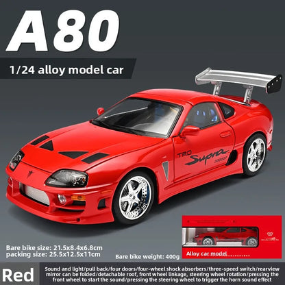 1:24 Fast & Furious Supra Alloy Diecast Sports Car Model, Pull Back Toy with Light & Sound Collectible Gift for Car Fans
