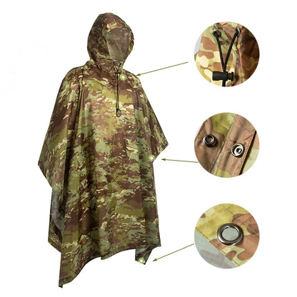 Men's Military Camo Waterproof Raincoat, Impermeable Zipper Rain Poncho for Motorcycle