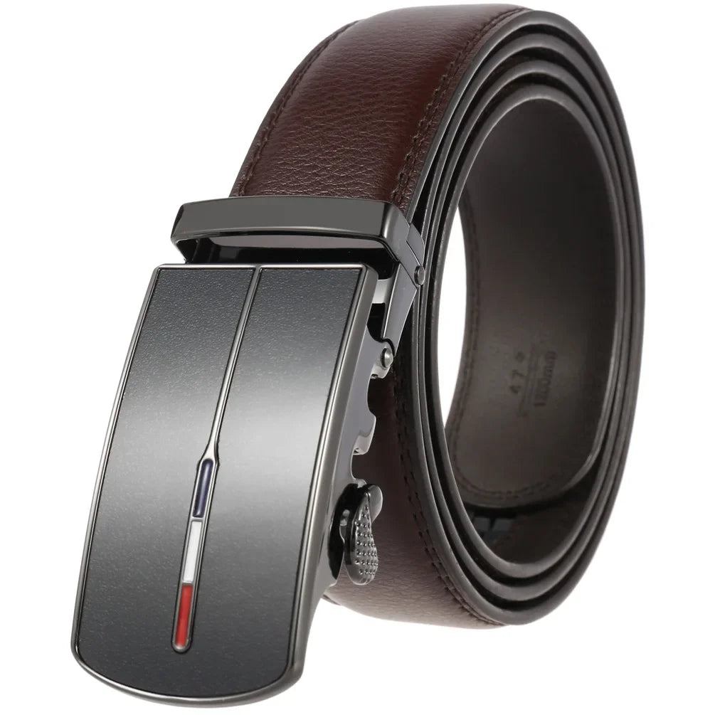 Men's Leather Belt Automatic Buckle 3.5cm Wide Luxury Black Waistband