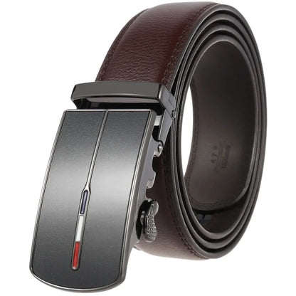 Men's Leather Belt Automatic Buckle 3.5cm Wide Luxury Black Waistband