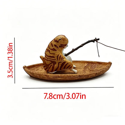 Fishing Cat Figurine 1pc Aquarium Decoration Resin Miniature Tank Ornament