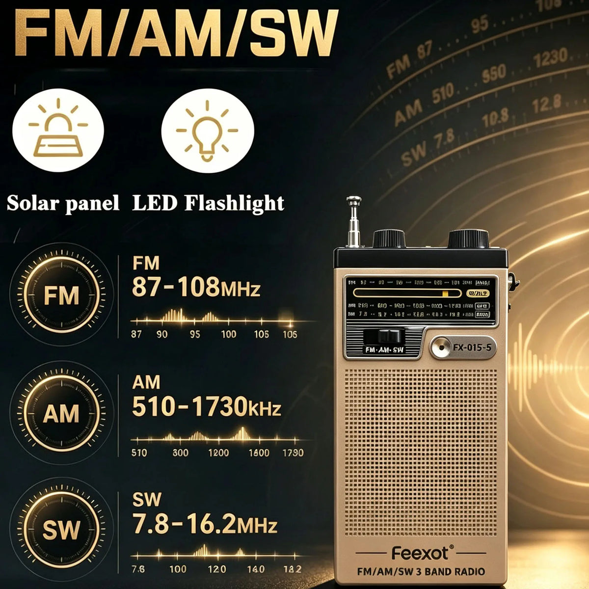 FM AM Solar Hand Crank Emergency Radio with LED Torch 3.5mm Jack