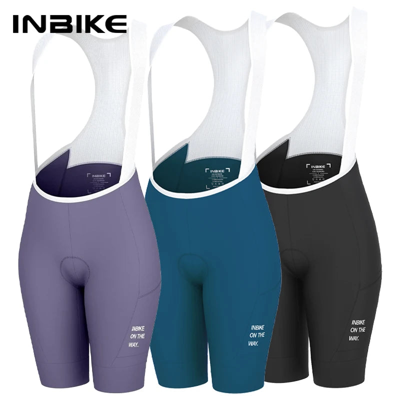INBIKE Womens Cycling Bib Shorts High Waist 3D Padded MTB Road with Pockets