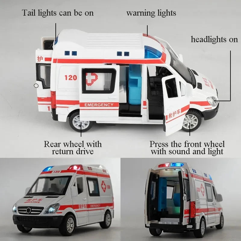 1:32 Mini Alloy Car Diecast Ambulance Fire-Truck Policecar Model Sound And Light Vehicle Simulation Collection Gifts Toys Boys-EXPROTAS
