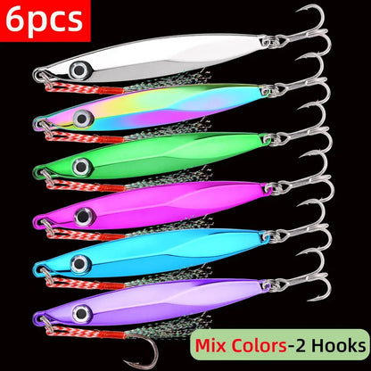 6pcs Long Casting Metal Jig, Sea Fishing Lure, Electroplated Hard Bait, Fishing Accessories Jigging Lure For Saltwater 10g-80g