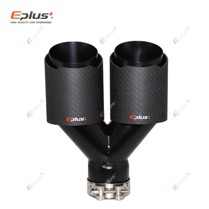 EPLUS Y-Shape Carbon Fiber Dual Exhaust Tip Matte Black Stainless Universal