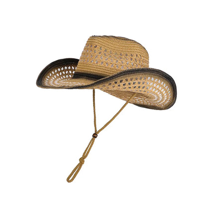 Windproof Strap Denim Straw Hat for Men Women Beach Outdoor Sun Protection