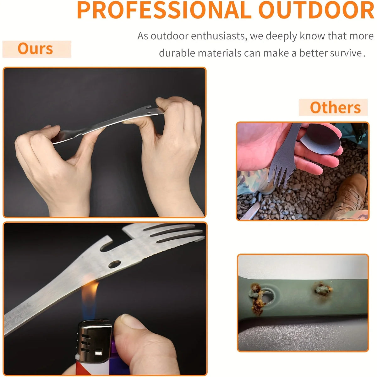 Pskook Outdoor Survival Camping EDC Multi-functional Fork Spoon Bottle Opener