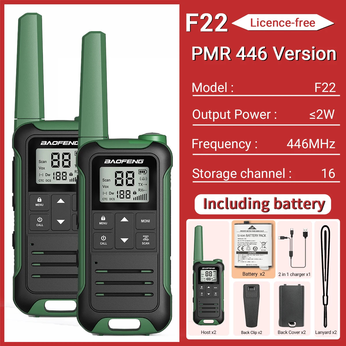 2pcs Two Way Radio Walkie Talkie Long Range Portable Rechargeable for Camping