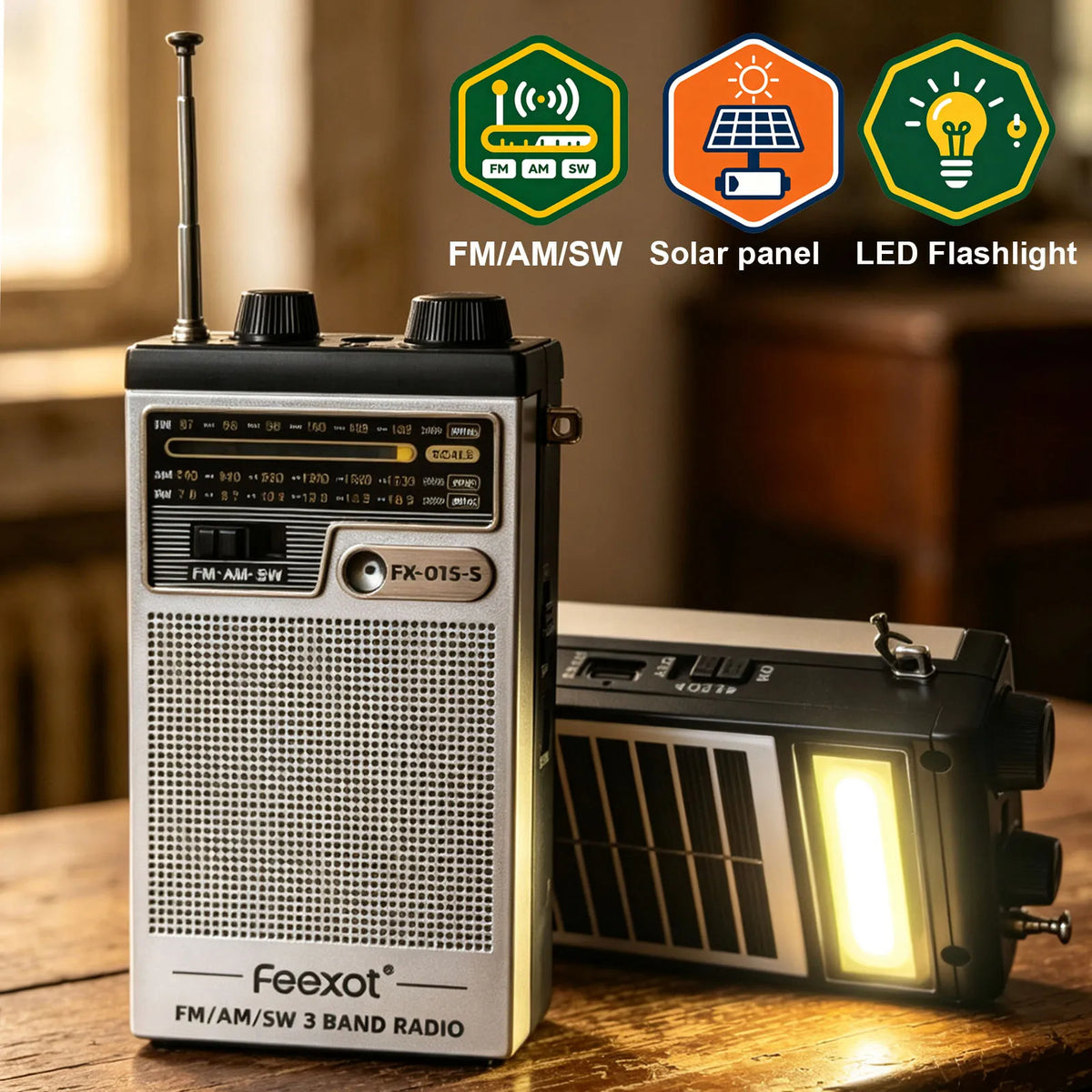 FM AM Solar Hand Crank Emergency Radio with LED Torch 3.5mm Jack
