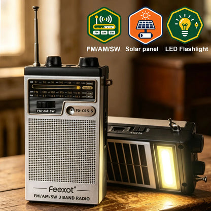 FM AM Solar Hand Crank Emergency Radio with LED Torch 3.5mm Jack