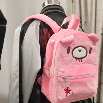 Pink Plush Bear Backpack Cute Doll Bag Kawaii Goth Punk Rucksack