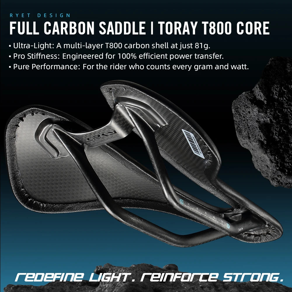 RYET Full Carbon Bike Saddle 81g 87g 7x9mm Carbon Rails Road MTB Gravel