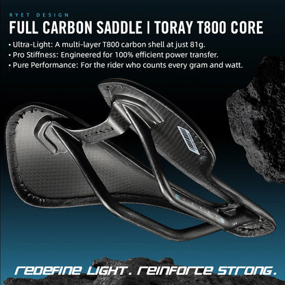 RYET Full Carbon Bike Saddle 81g 87g 7x9mm Carbon Rails Road MTB Gravel