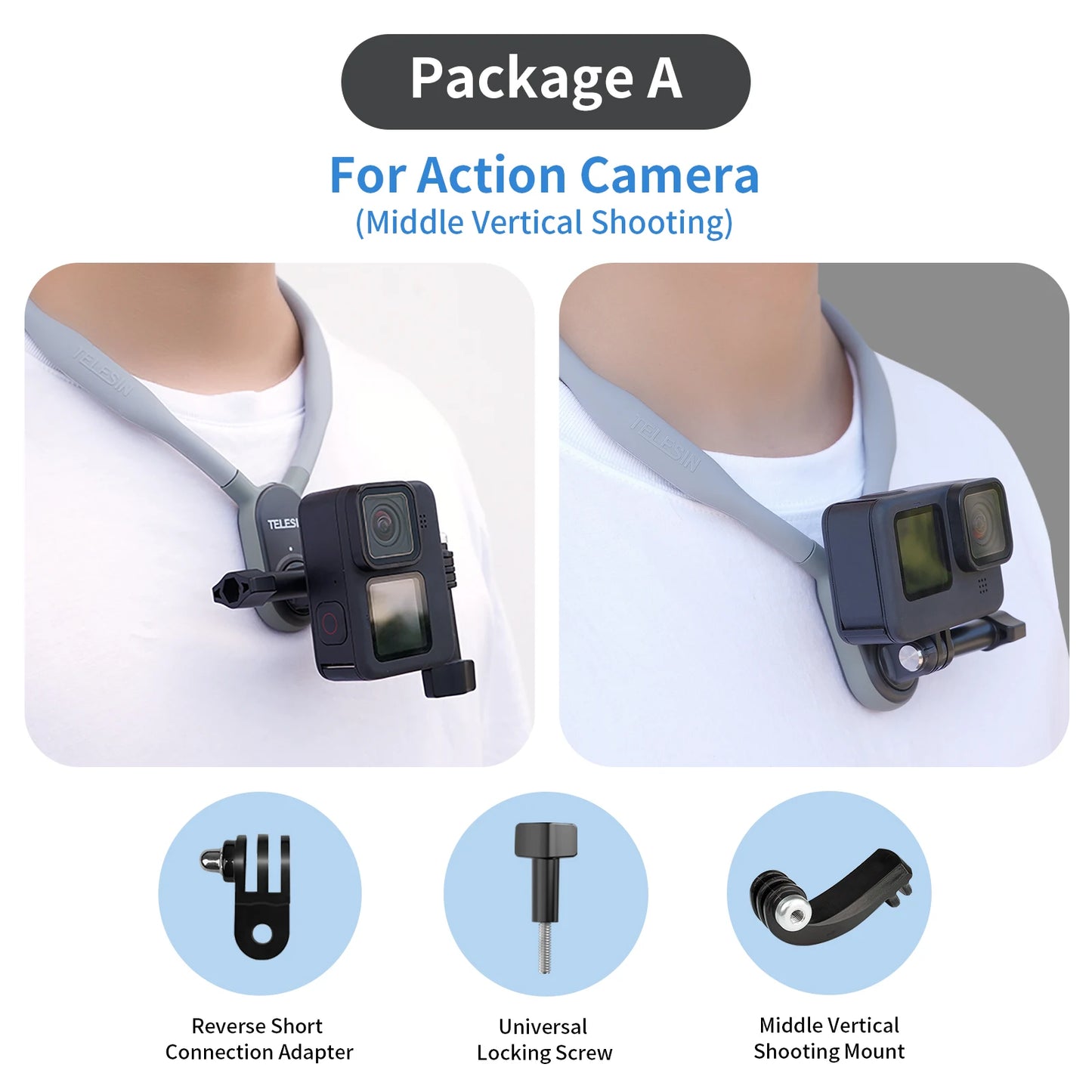 TELESIN Silicone Neck Hold Mount for GoPro Hero 12 11 10 9 8 7 6 Insta360 DJI Osmo Action Smartphone Magnetic Action Accessories-EXPROTAS