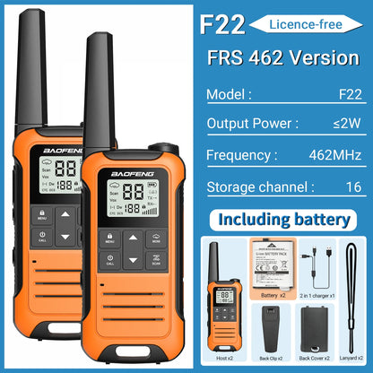 2Pcs Walkie Talkie Baofeng F22 Long Range PMR446 2-Way Radio for Camping