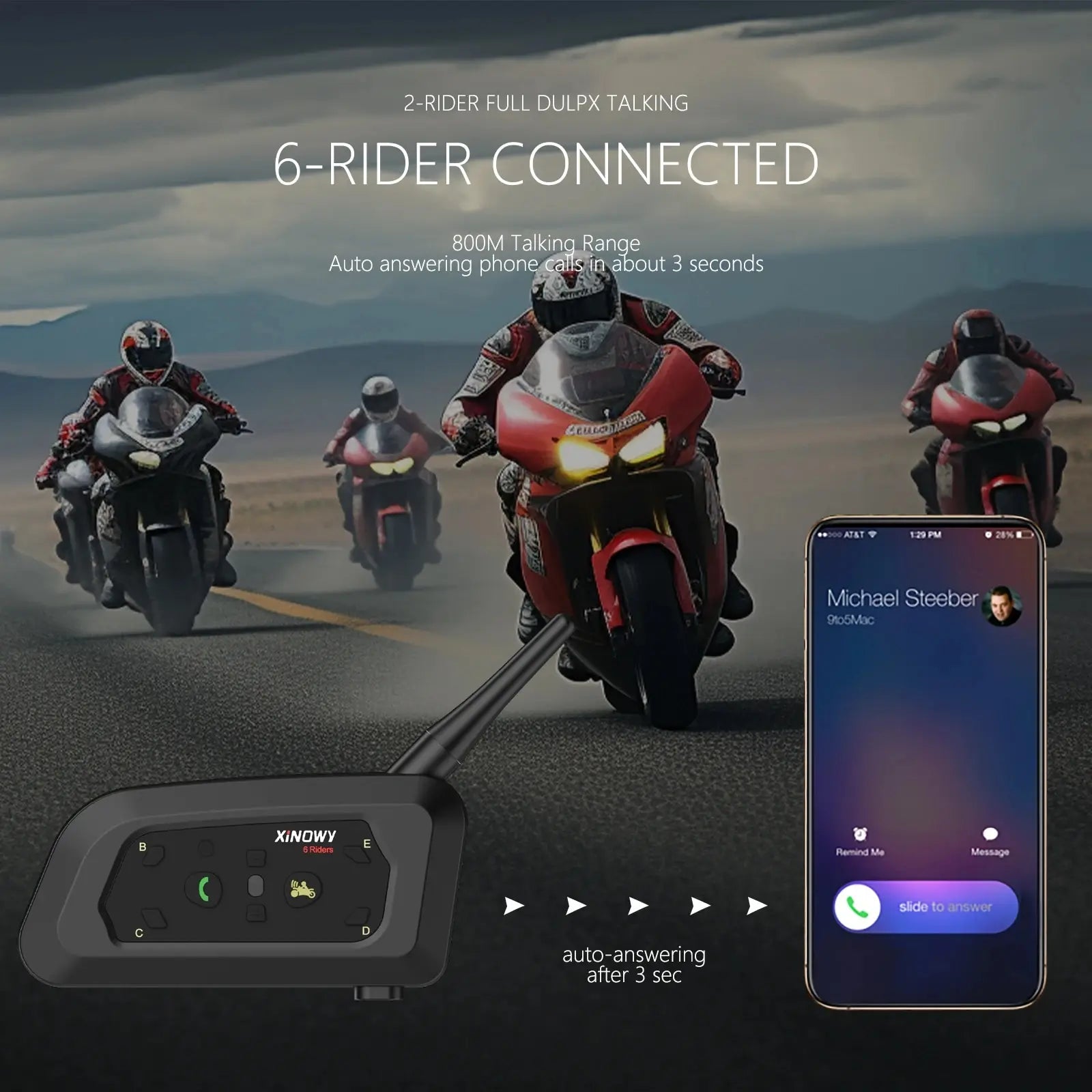 XINOWY V6 PRO Motorcycle Bluetooth Helmet Intercom Headset 1200M Interphone Communicator for 6 Riders Waterproof Music Player-EXPROTAS