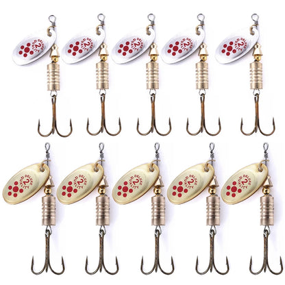 10Pcs Metal Bait Fishing Spinner Spoon Lures for Bass Trout Perch Pike
