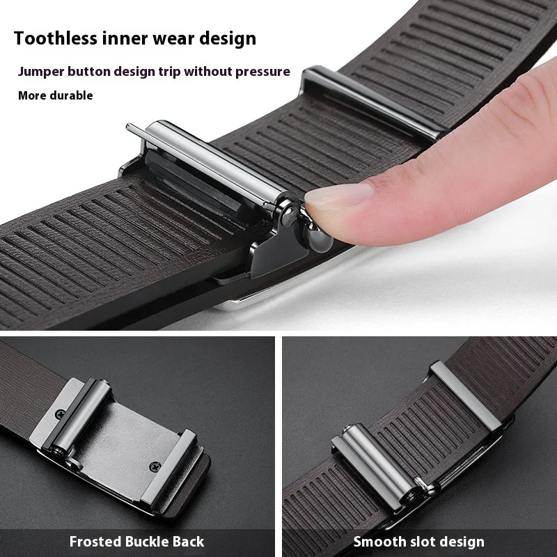 Mens Leather Belts Automatic Buckle Black Brown 105-160cm Jeans Size