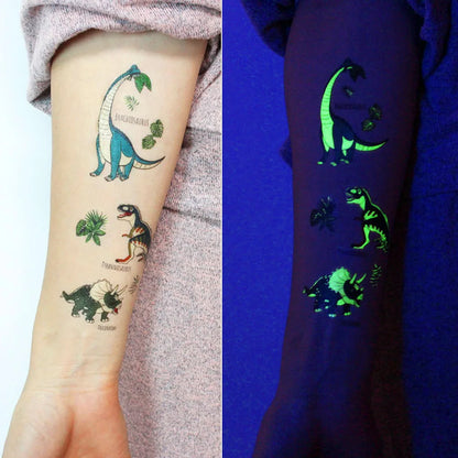 10 Sheets Luminous Dinosaur Temporary Tattoos Waterproof Kids T-Rex Glow