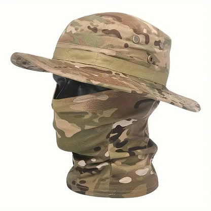 Wide Brim Boonie Hat with Balaclava Mask for Outdoor Fishing Hiking