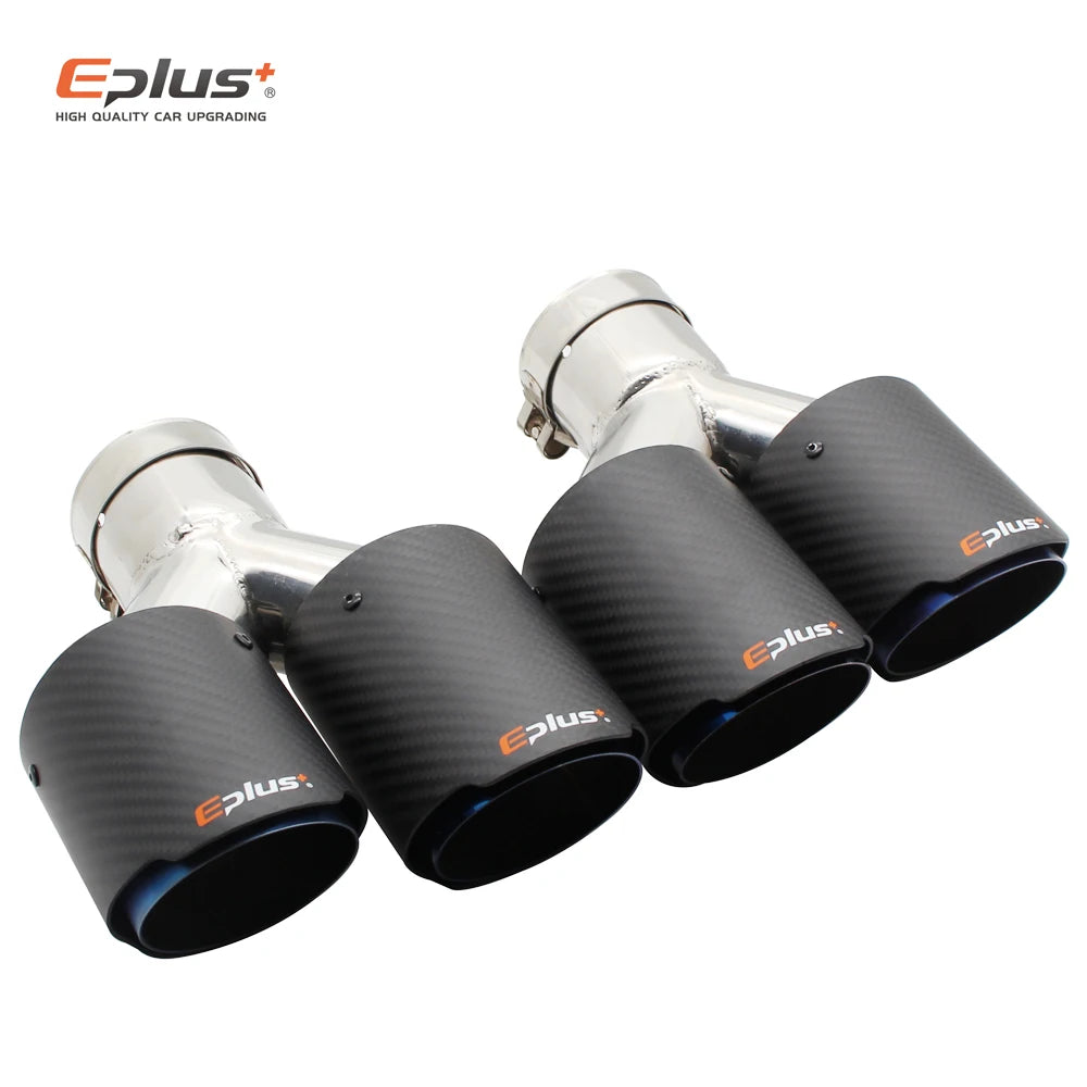 EPLUS Car Carbon Fiber Matte Muffler Tip Y Shape Double Exit Exhaust Pipe Mufflers Nozzle Decoration Universal Stainless Blue-EXPROTAS