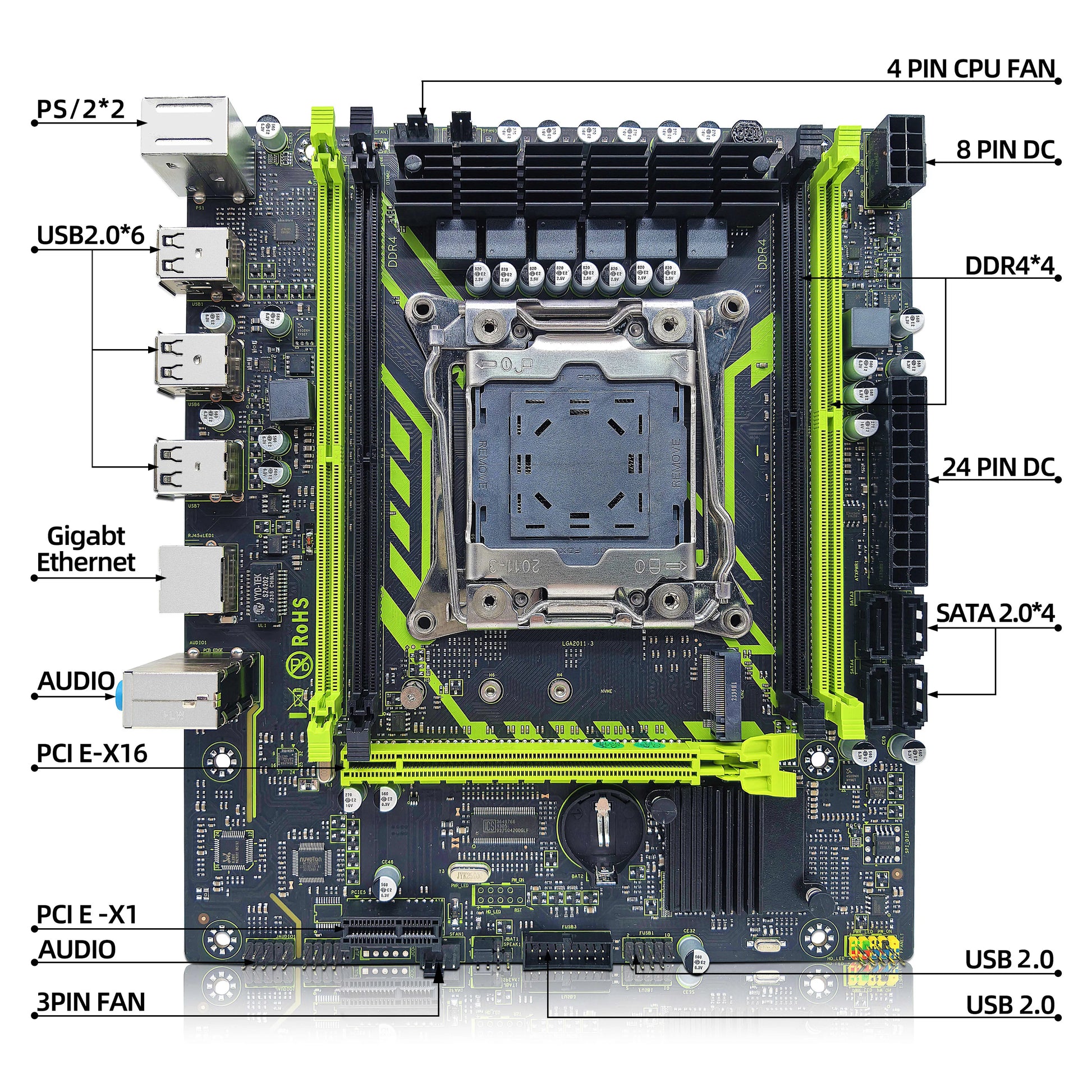 ZSUS X99-8D4 Motherboard Set Kit With LGA2011-3 Xeon E5 2650 V4 CPU DDR4 16GB (1*16GB) 2133MHZ RAM Memory NVME M.2 SATA-EXPROTAS