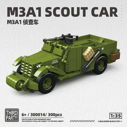 WW2 M3A1 Scout Car Building Blocks Military Model Brick Educational Toy Gift