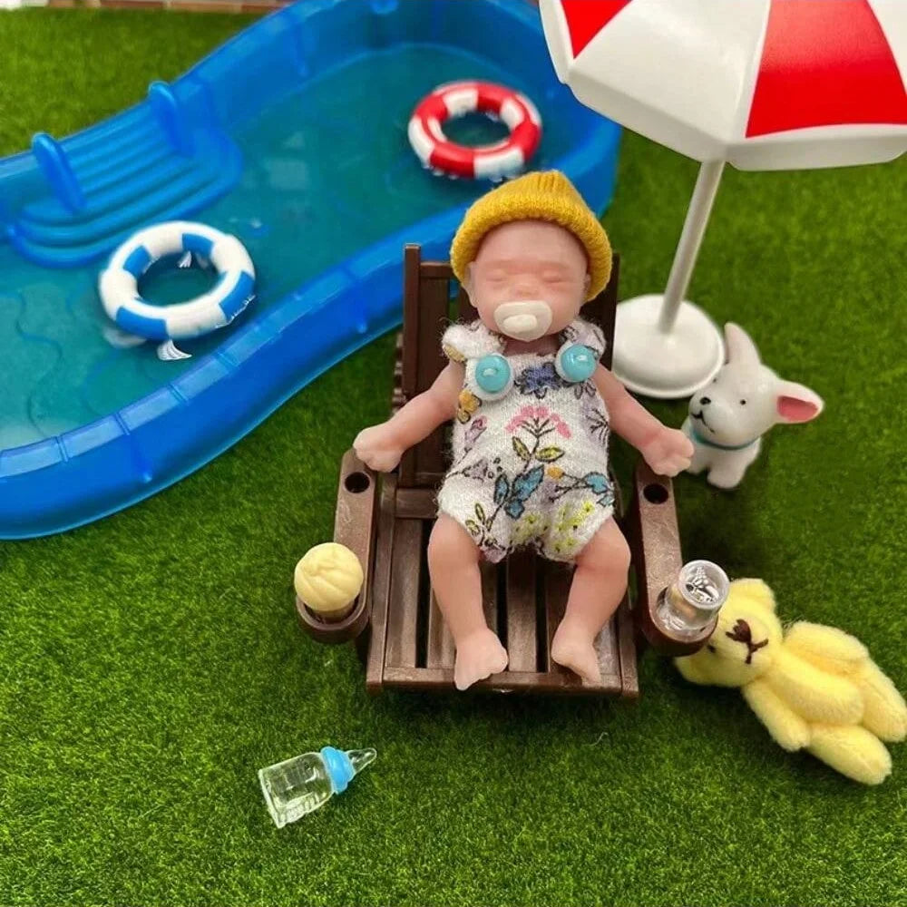 AnjoDoll 3 Inch Mini Silicone Reborn Girl Doll Painted Skin Washable Body