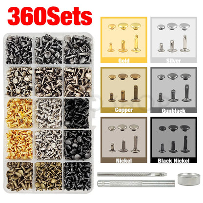 240Pcs Double Cap Rivets Studs Metal for Leather Craft Bag Repair