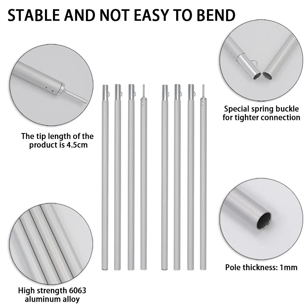 2M Adjustable Tarp Poles Aluminum Tent Awning Camping Canopy Support Rods