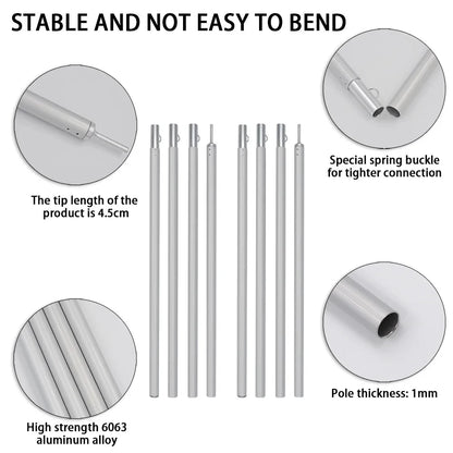 2M Adjustable Tarp Poles Aluminum Tent Awning Camping Canopy Support Rods