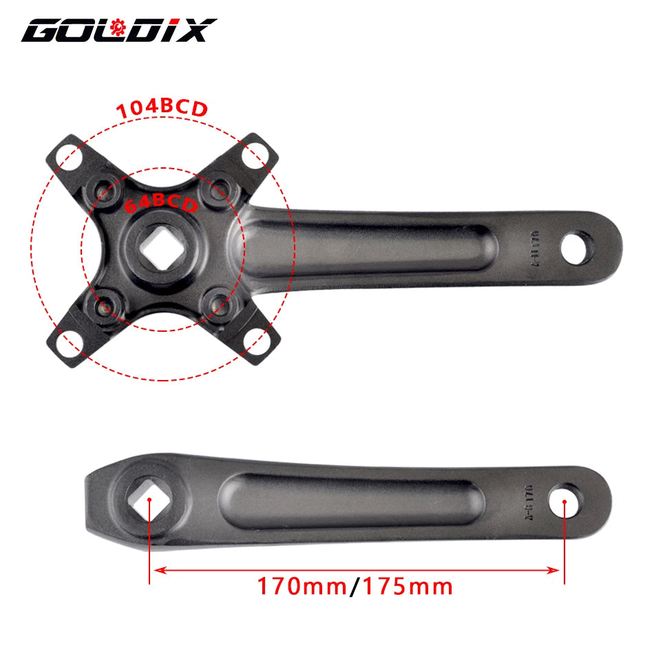 GOLDIX Square Hole MTB Crankset, Aluminum Alloy, 170/175mm, 104BCD 32-42T Narrow Wide