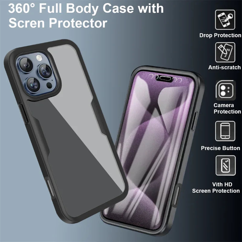 360 Full Body Clear MagSafe Case for iPhone 12-16 Pro Max Plus Bumper Cover
