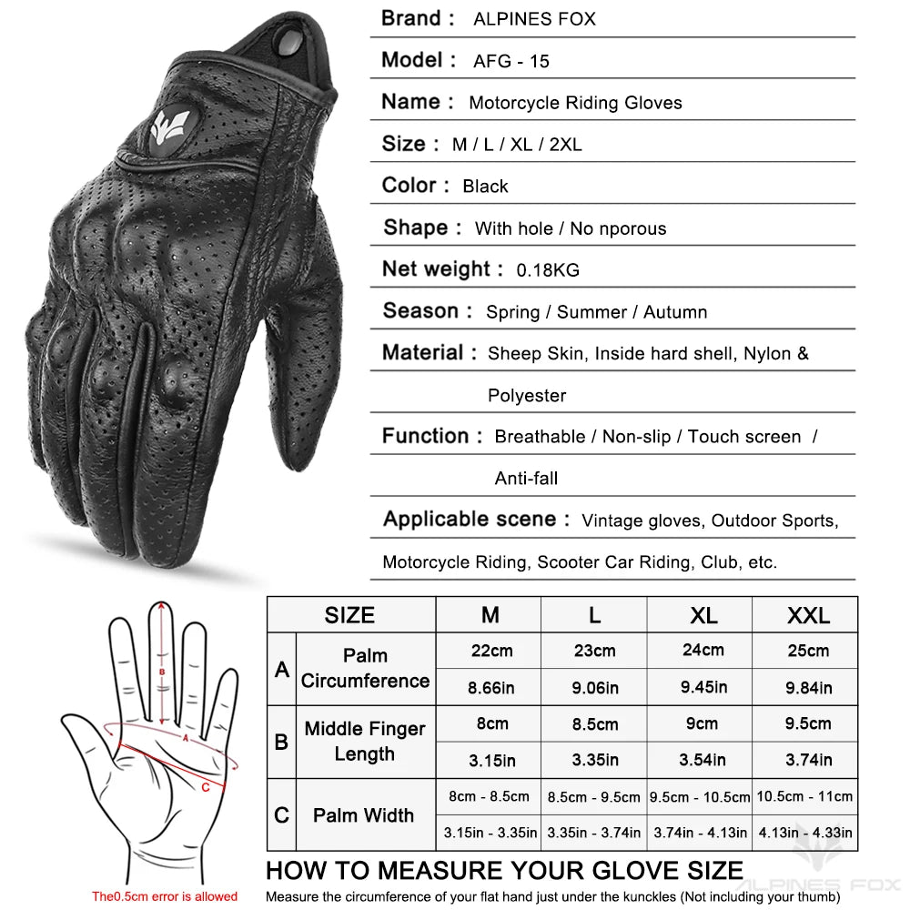 Vintage Leather Motorcycle Gloves Retro Protective Touchscreen Perforated Unisex